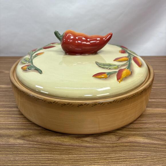 Serrano StoneLite Clay Art Pottery Tortilla Warmer Orange Red Green Brown Colors - Picture 6 of 13